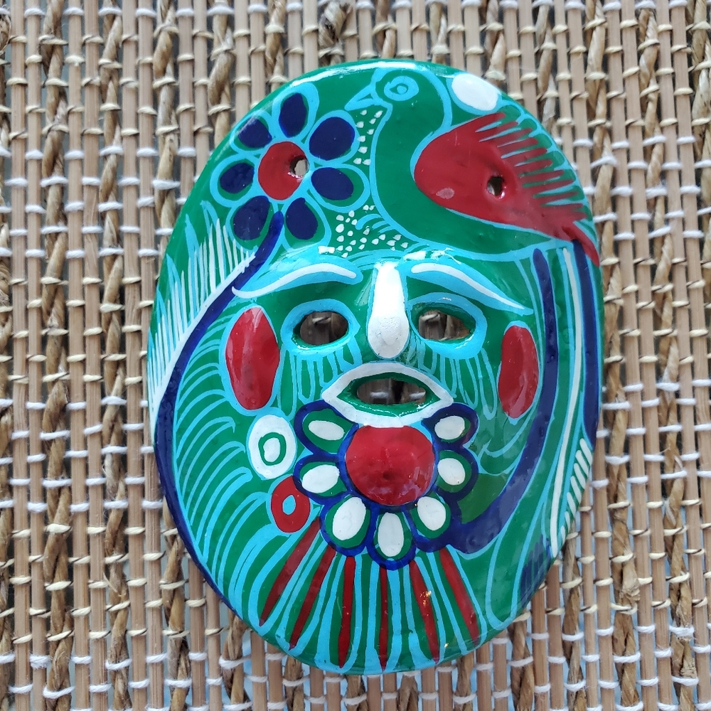 Vintage Mexican Folk Art Terracotta Mask . Small Wall Art.